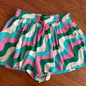 Boden Pink, Green, and White Wave Pattern High Waist Shorts